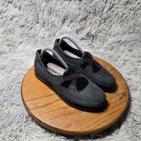 SAS Tripad Womens Size 9.5 Comfort Crissy "NERO" Suede Elastic Slip On Shoes - Picture 1 of 12
